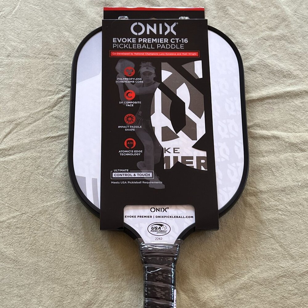 New Onix Evoke Premier CT 16mm Pickleball Paddle Lucy Kovalova Matt Wright White